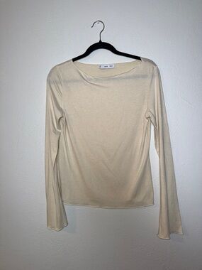 Mango Beige Long-Sleeve Boatneck Top